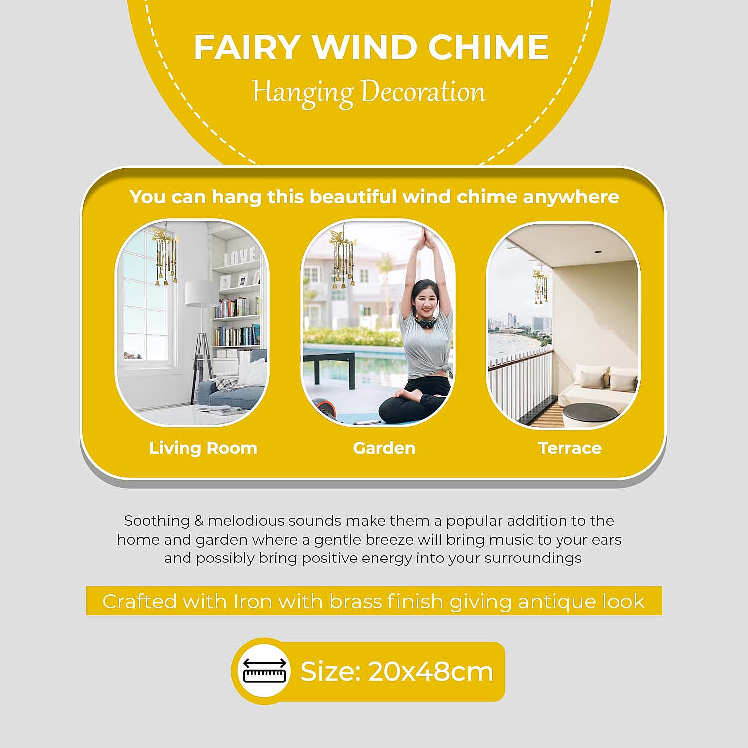 Closeout Deal Antique Look Brass Finish Metal Wind Chime with Miniature Bells - Fairy