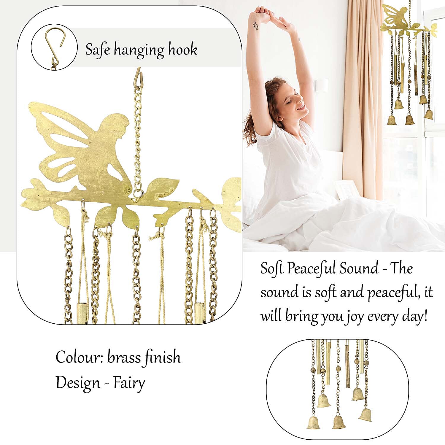 Closeout Deal Antique Look Brass Finish Metal Wind Chime with Miniature Bells - Fairy