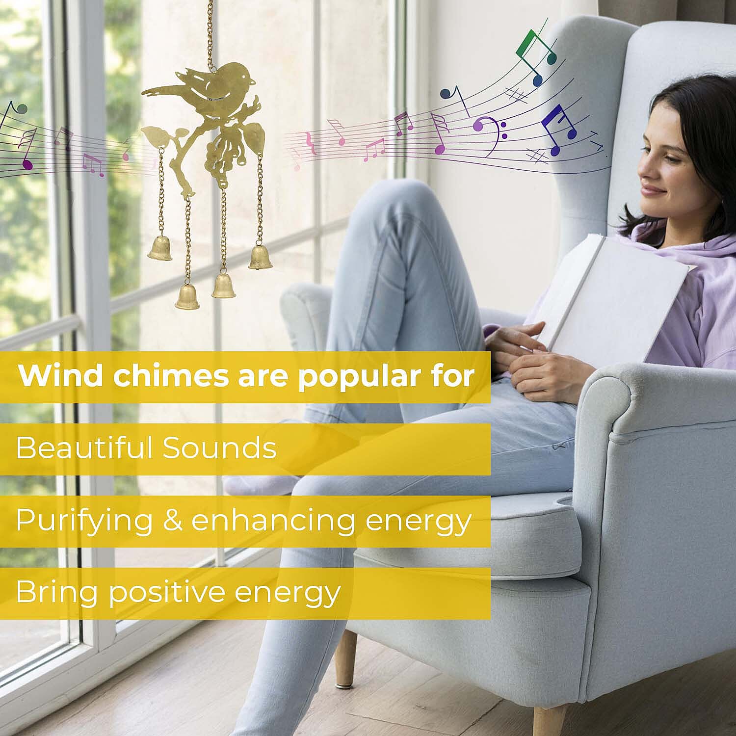 Antique Look Brass Finish Metal Wind Chime - Sparrow