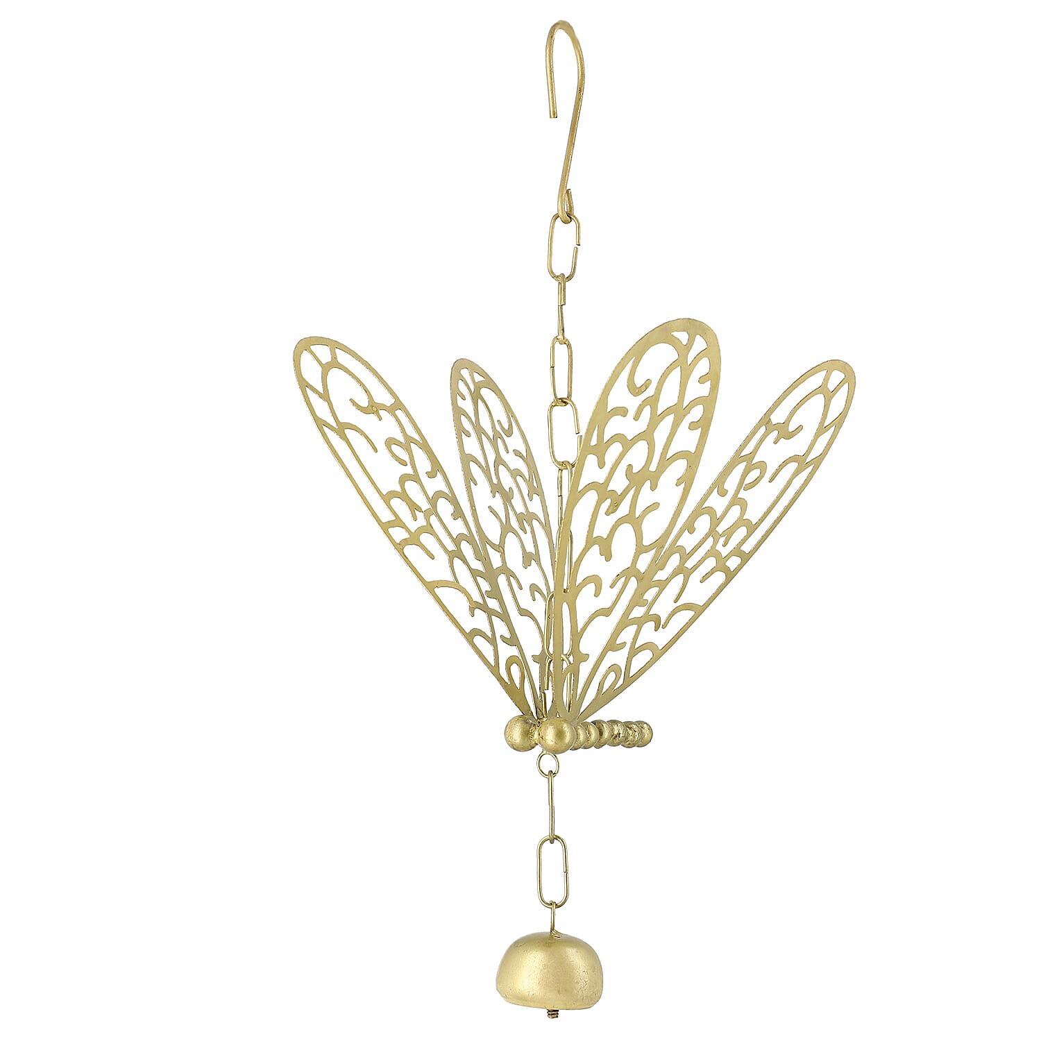 Antique Look Brass Finish Metal Wind Chime - Dragonfly
