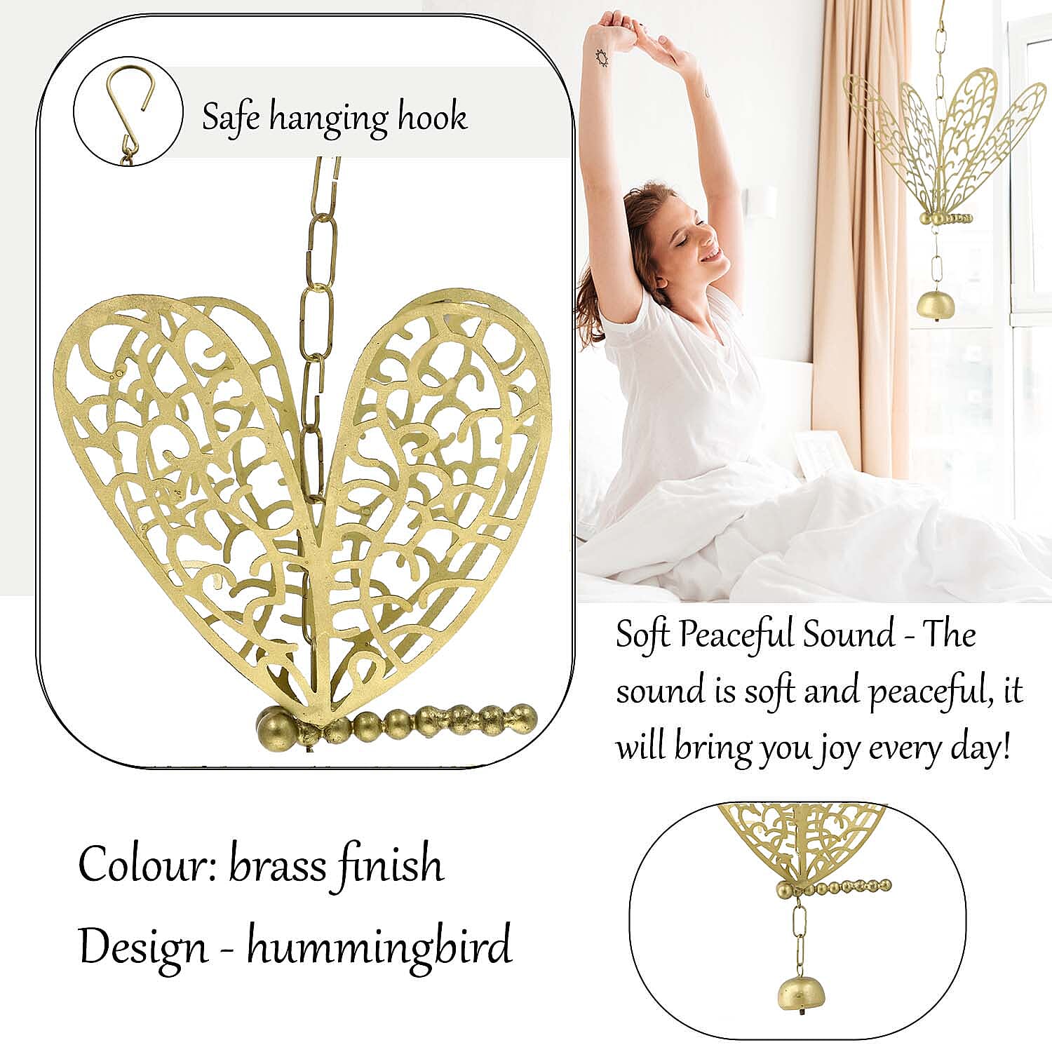 Antique Look Brass Finish Metal Wind Chime - Dragonfly