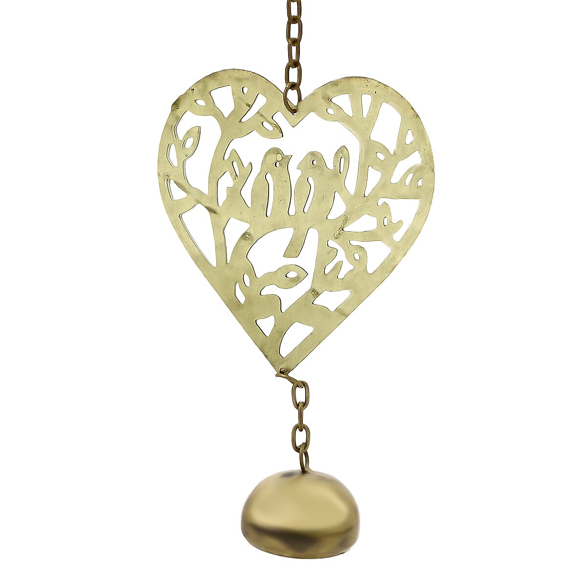 Antique Look Brass Finish Metal Wind Chime - Hearts
