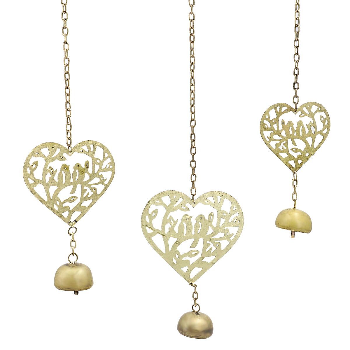 Antique Look Brass Finish Metal Wind Chime - Hearts