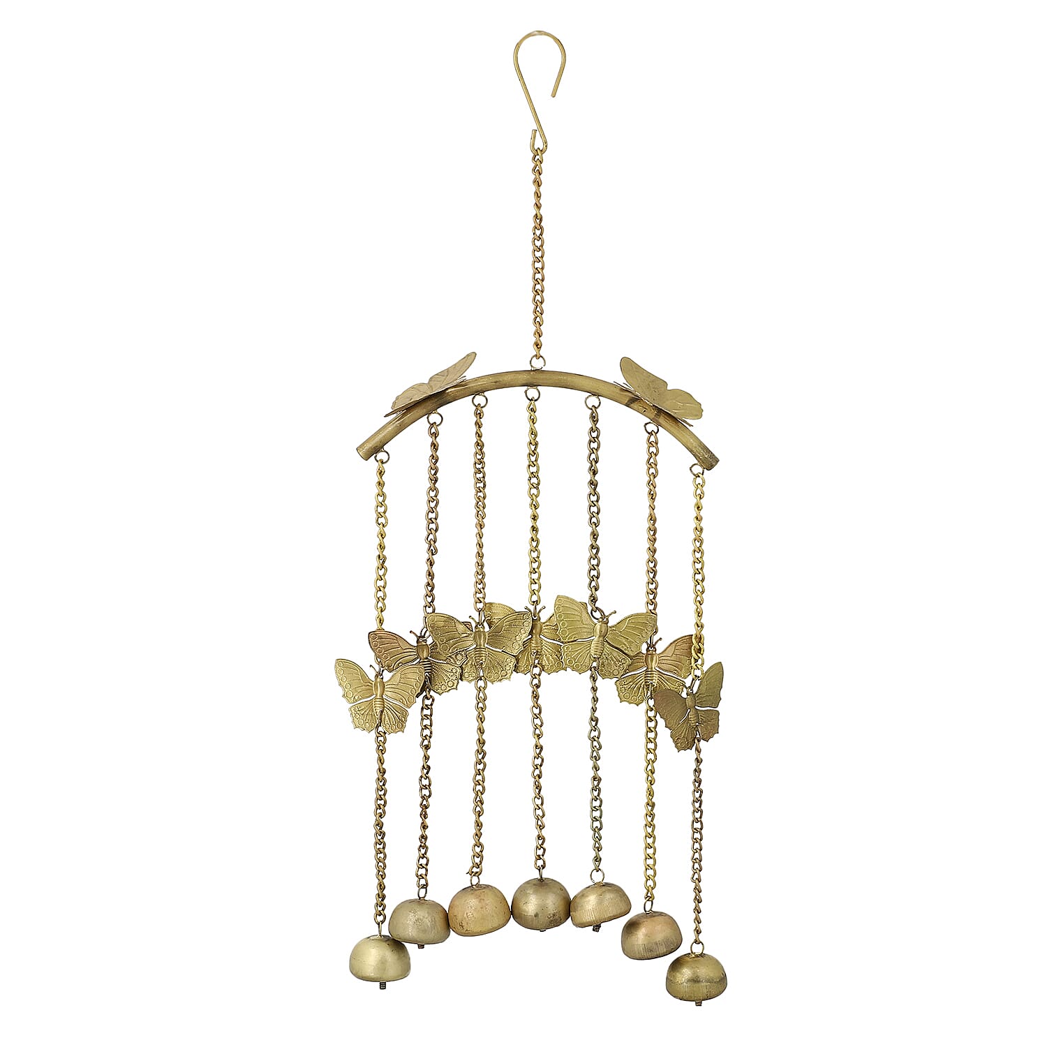Closeout Deal Antique Look Brass Finish Metal Wind Chime with Miniature Bells - Small Butterfly
