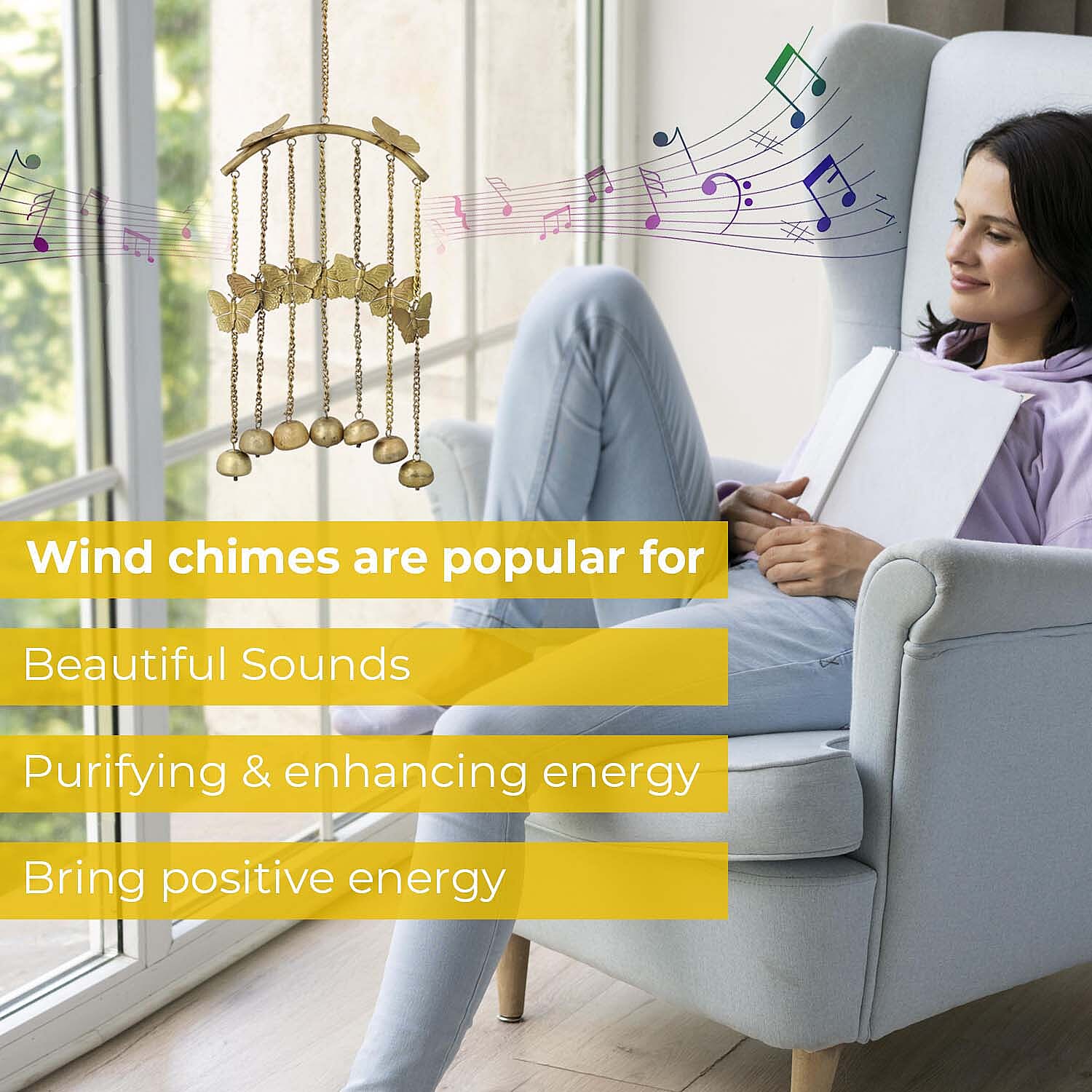 Closeout Deal Antique Look Brass Finish Metal Wind Chime with Miniature Bells - Small Butterfly