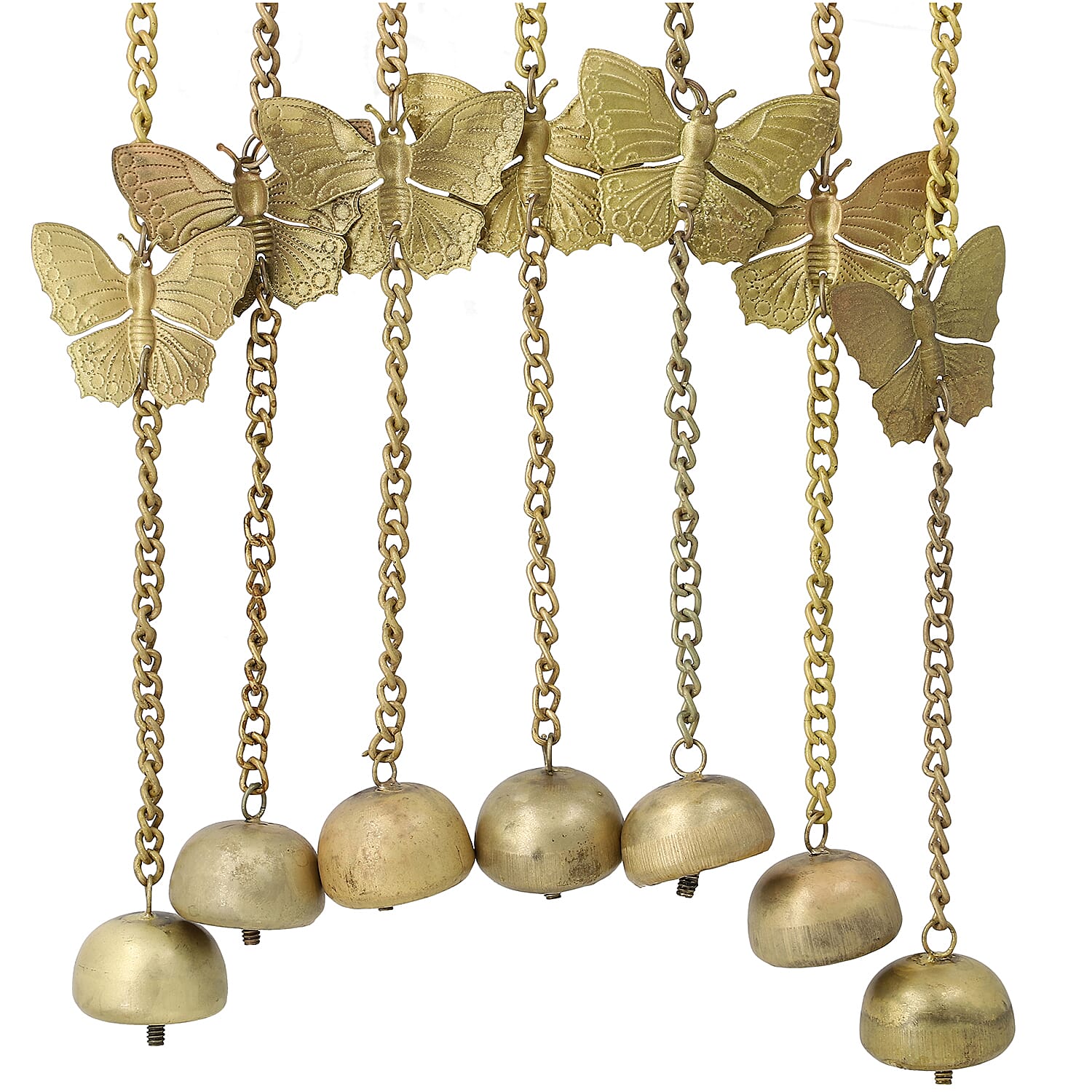Closeout Deal Antique Look Brass Finish Metal Wind Chime with Miniature Bells - Small Butterfly