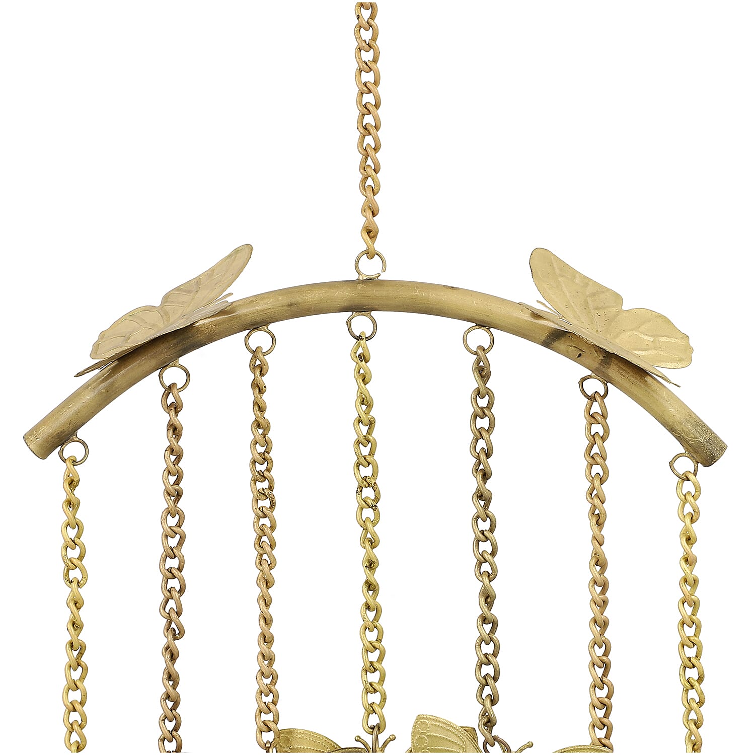 Closeout Deal Antique Look Brass Finish Metal Wind Chime with Miniature Bells - Small Butterfly