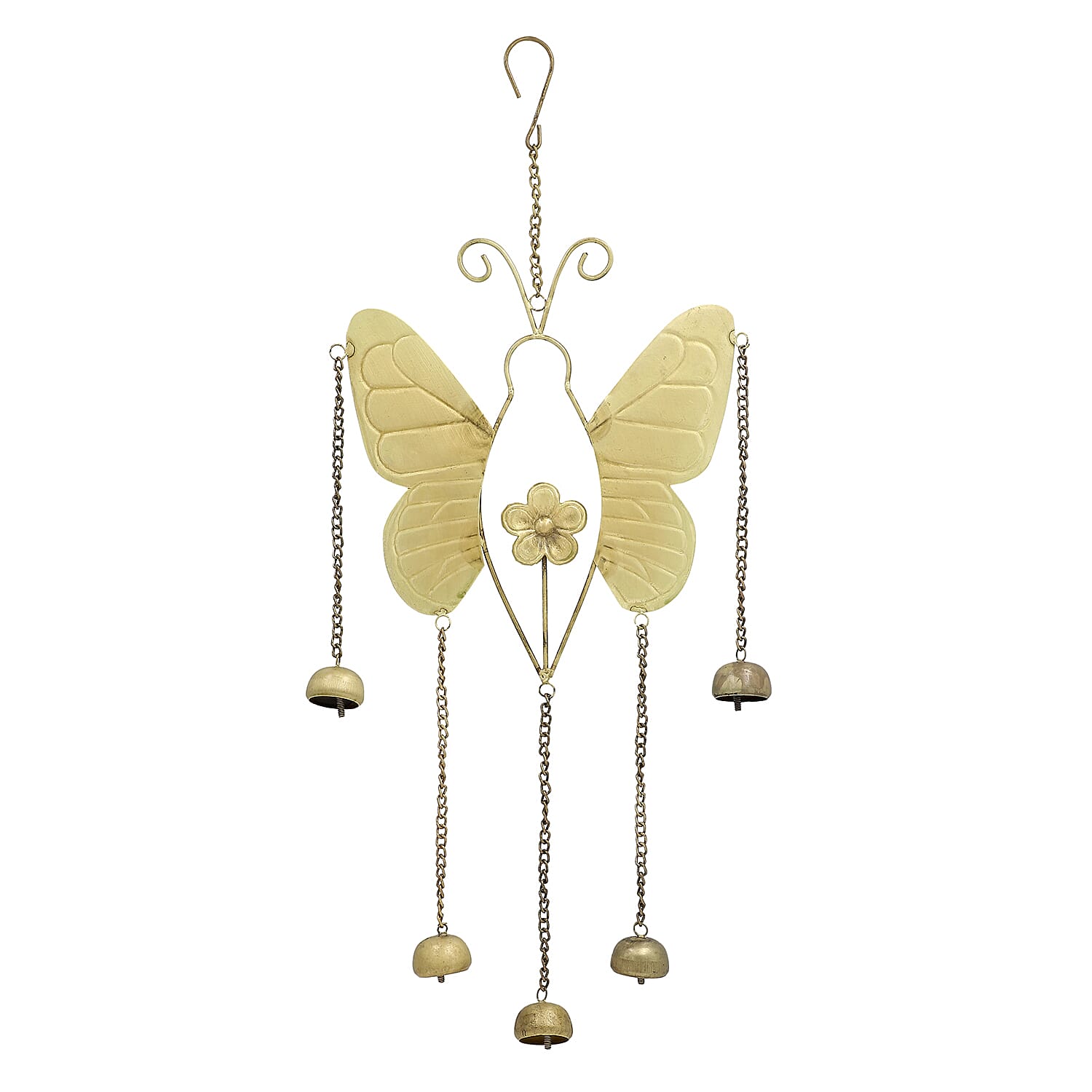 Closeout Deal Antique Look Brass Finish Metal Wind Chime Miniature Bells - Big Butterfly