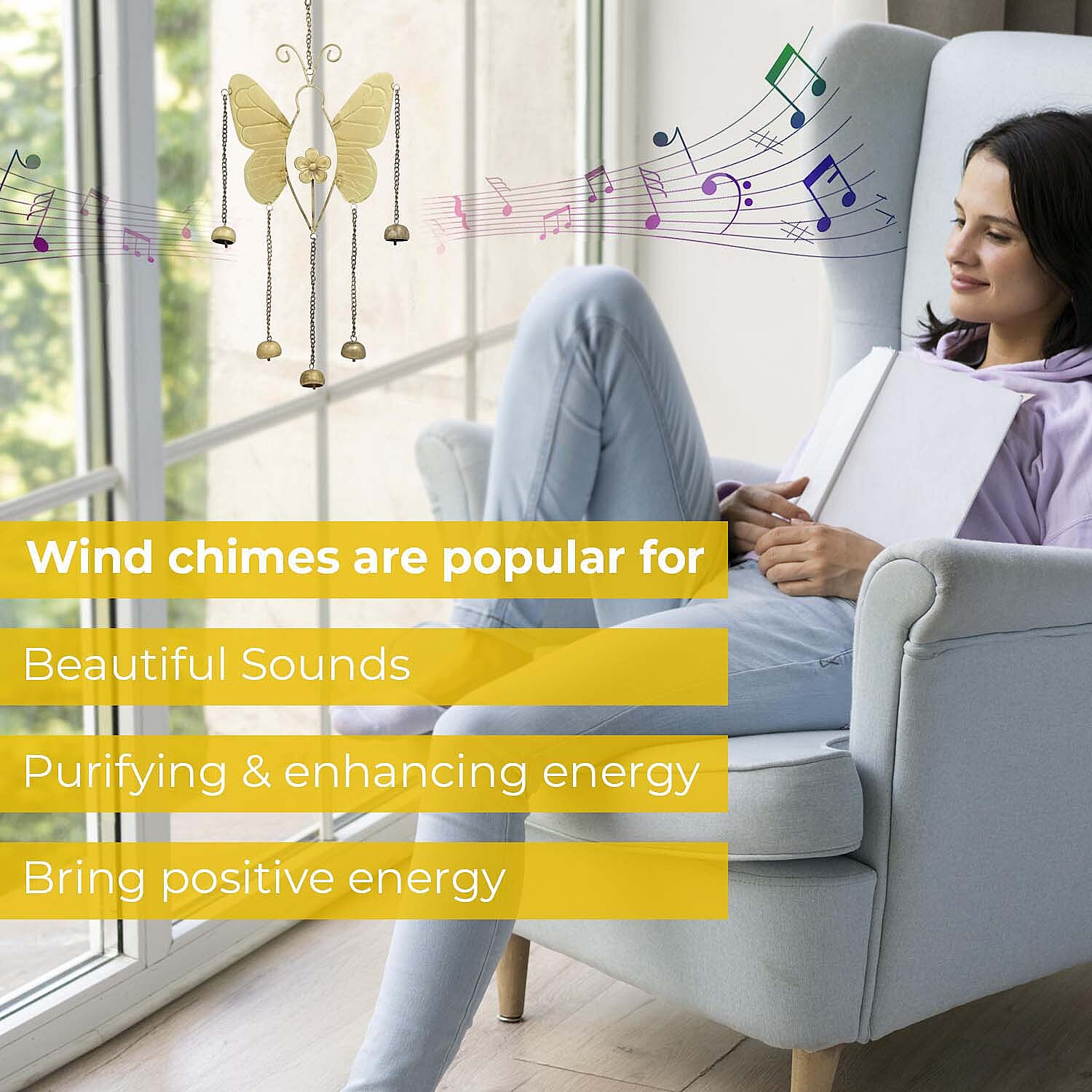 Closeout Deal Antique Look Brass Finish Metal Wind Chime Miniature Bells - Big Butterfly