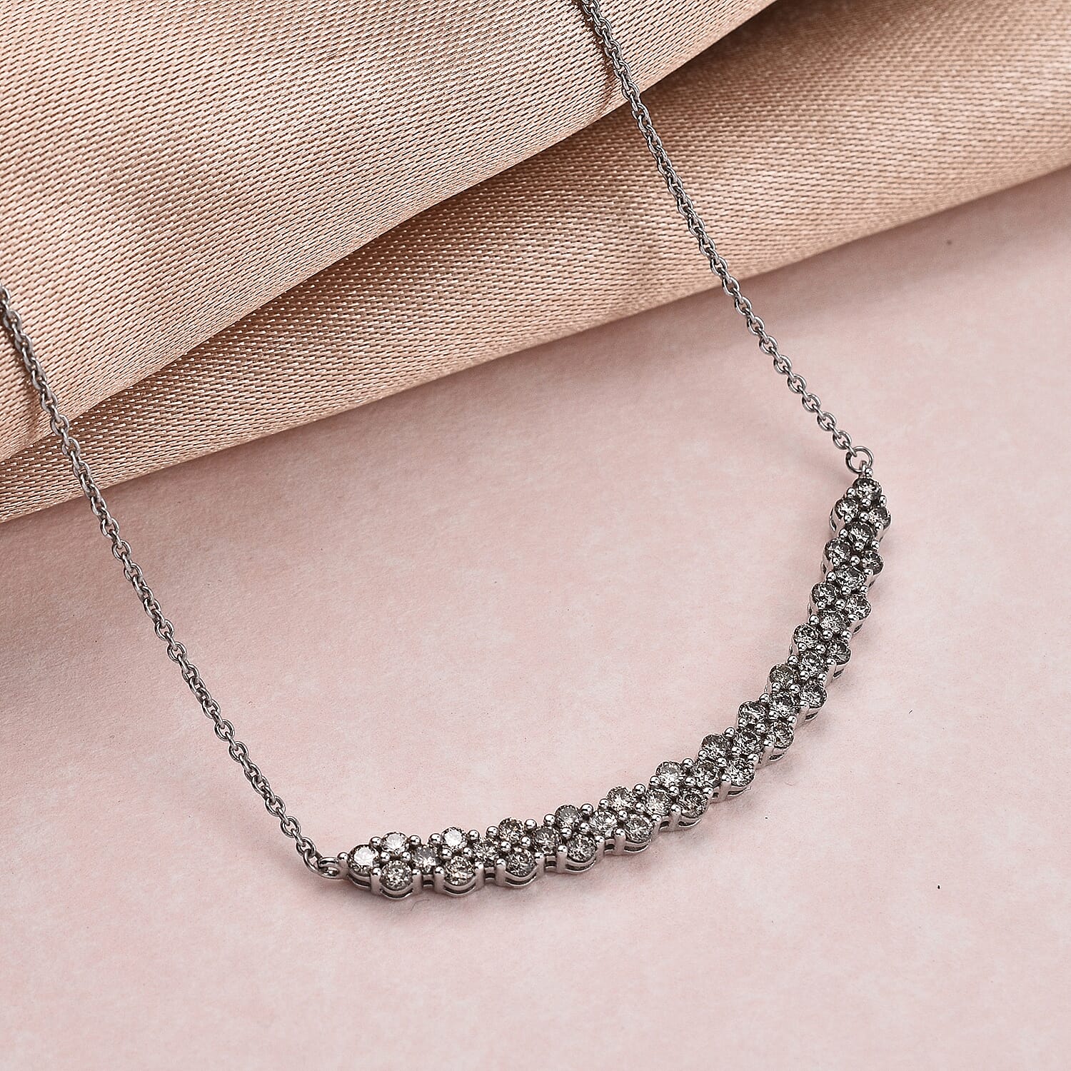 9K White Gold Diamond (I1-I2-G-H) Necklace (Size - 16-18) 1.00 Ct