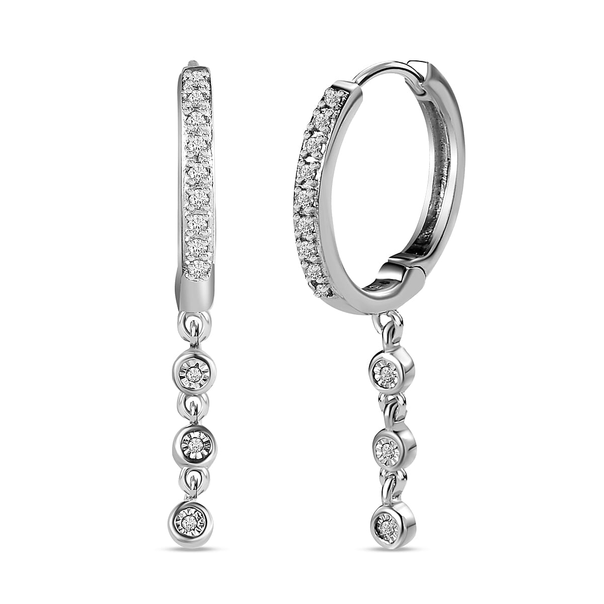 Diamond Half Hoop Earrings in Platinum Overlay Sterling Silver
