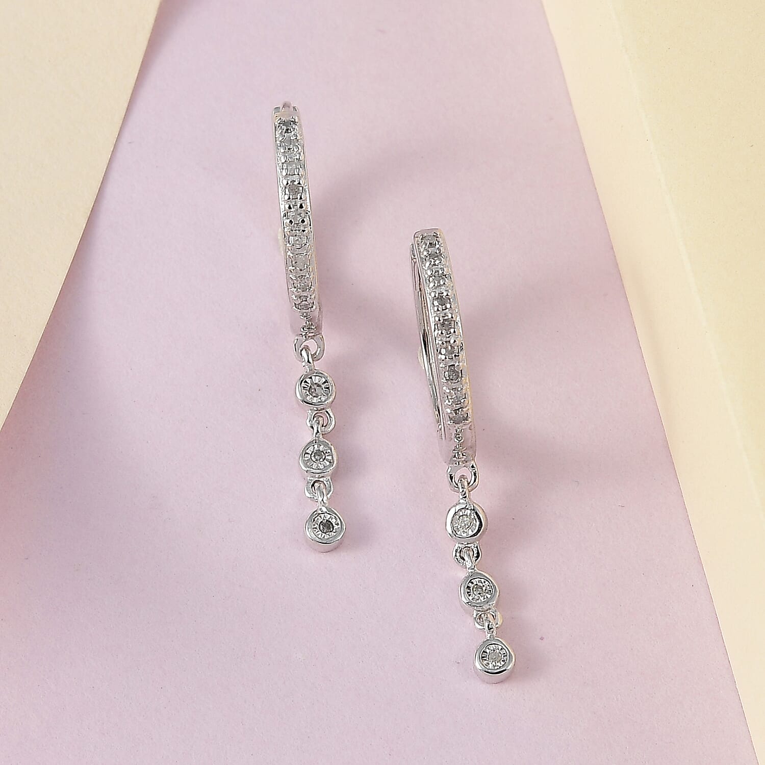 Diamond Half Hoop Earrings in Platinum Overlay Sterling Silver