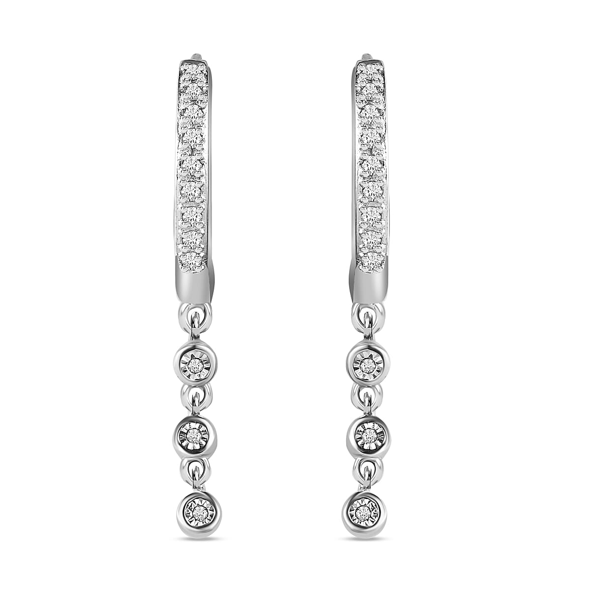 Diamond Half Hoop Earrings in Platinum Overlay Sterling Silver