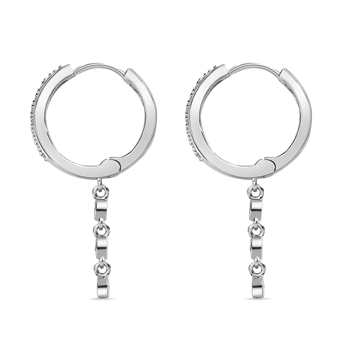 Diamond Half Hoop Earrings in Platinum Overlay Sterling Silver