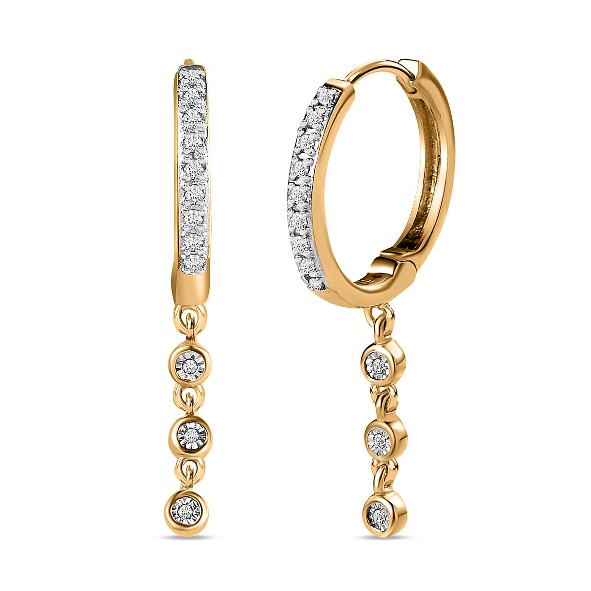 Diamond Half Hoop Earrings in 18K Yellow Gold Vermeil Plated Sterling Silver