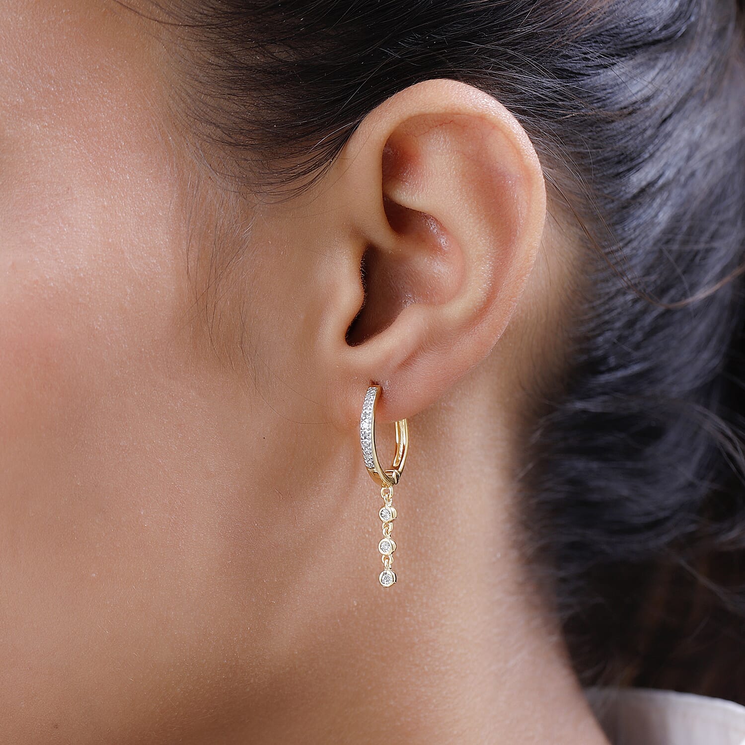 Diamond Half Hoop Earrings in 18K Yellow Gold Vermeil Plated Sterling Silver