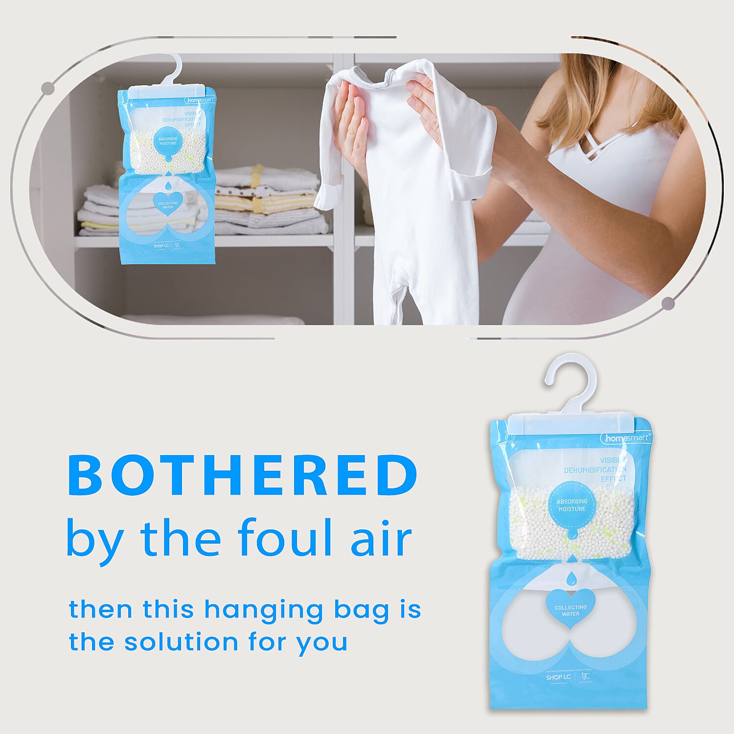 Set of 5 - HOMESMART Hanging Dehumidifier Bag (220gx5) - White & Blue