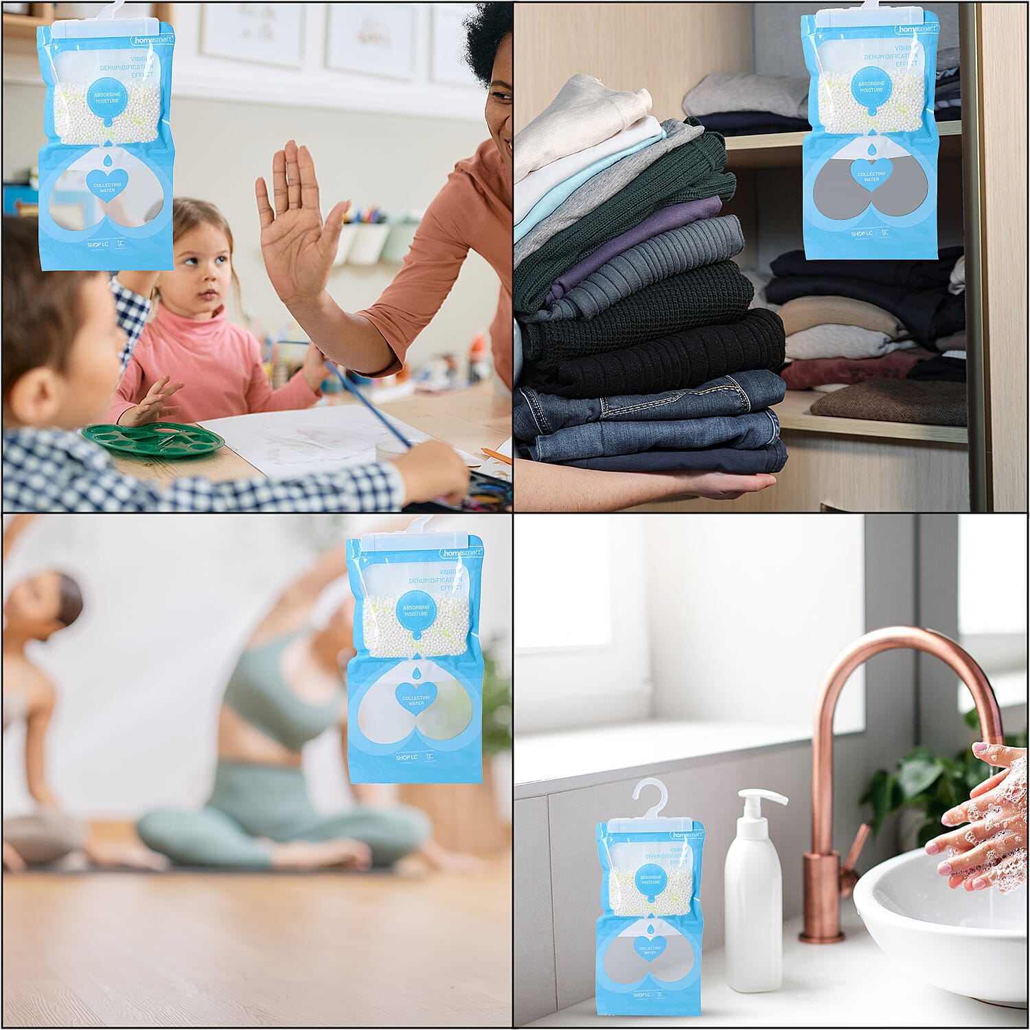 Set of 5 - HOMESMART Hanging Dehumidifier Bag (220gx5) - White & Blue