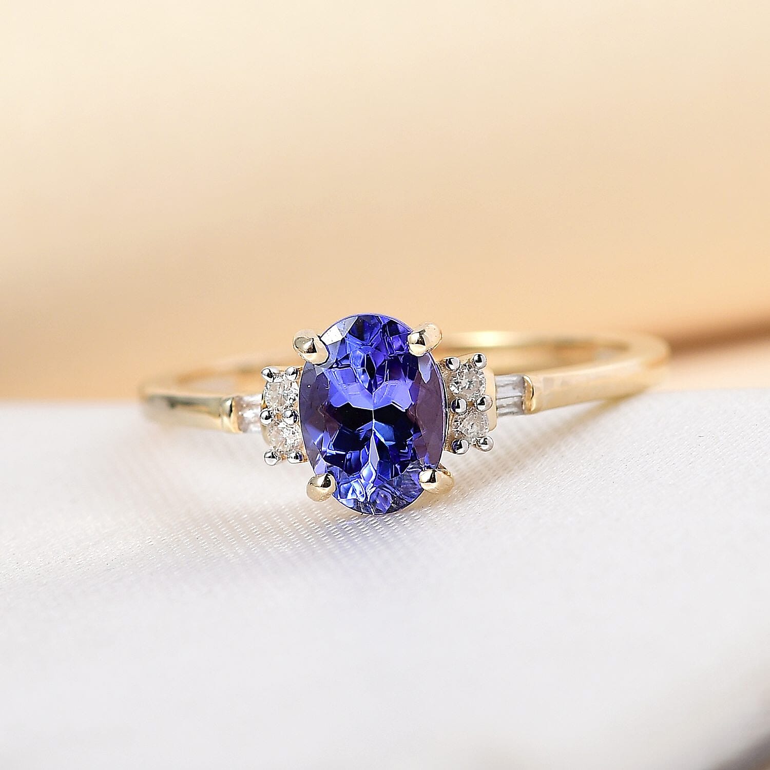 9K Yellow Gold Tanzanite and Diamond Ring 1.20 Ct.