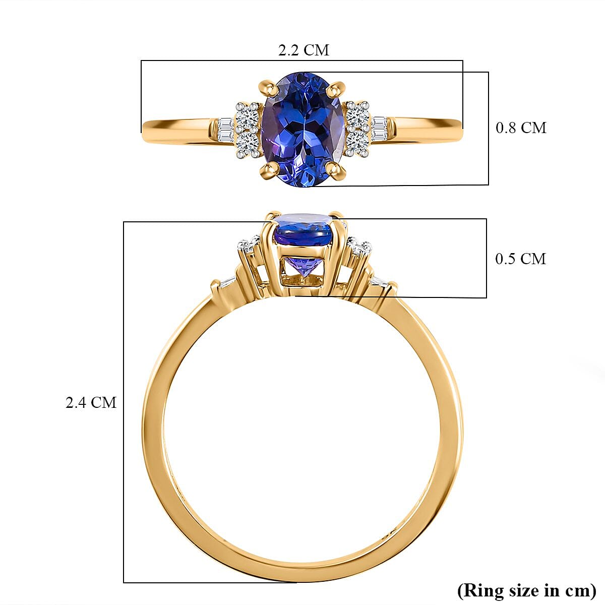 9K Yellow Gold Tanzanite and Diamond Ring 1.20 Ct.