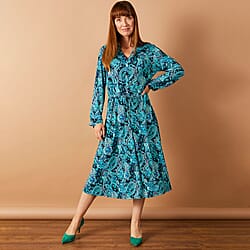 Emreco Long Sleeve Tie Waist Tiered Maxi Dress (Size 12) - Blue