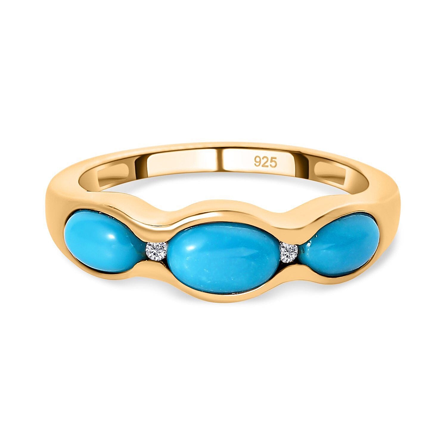 Arizona Sleeping Beauty Turquoise and Natural Zircon Ring in 18K Vermeil Yellow Gold Plated Sterling Silver 1.72 Ct.
