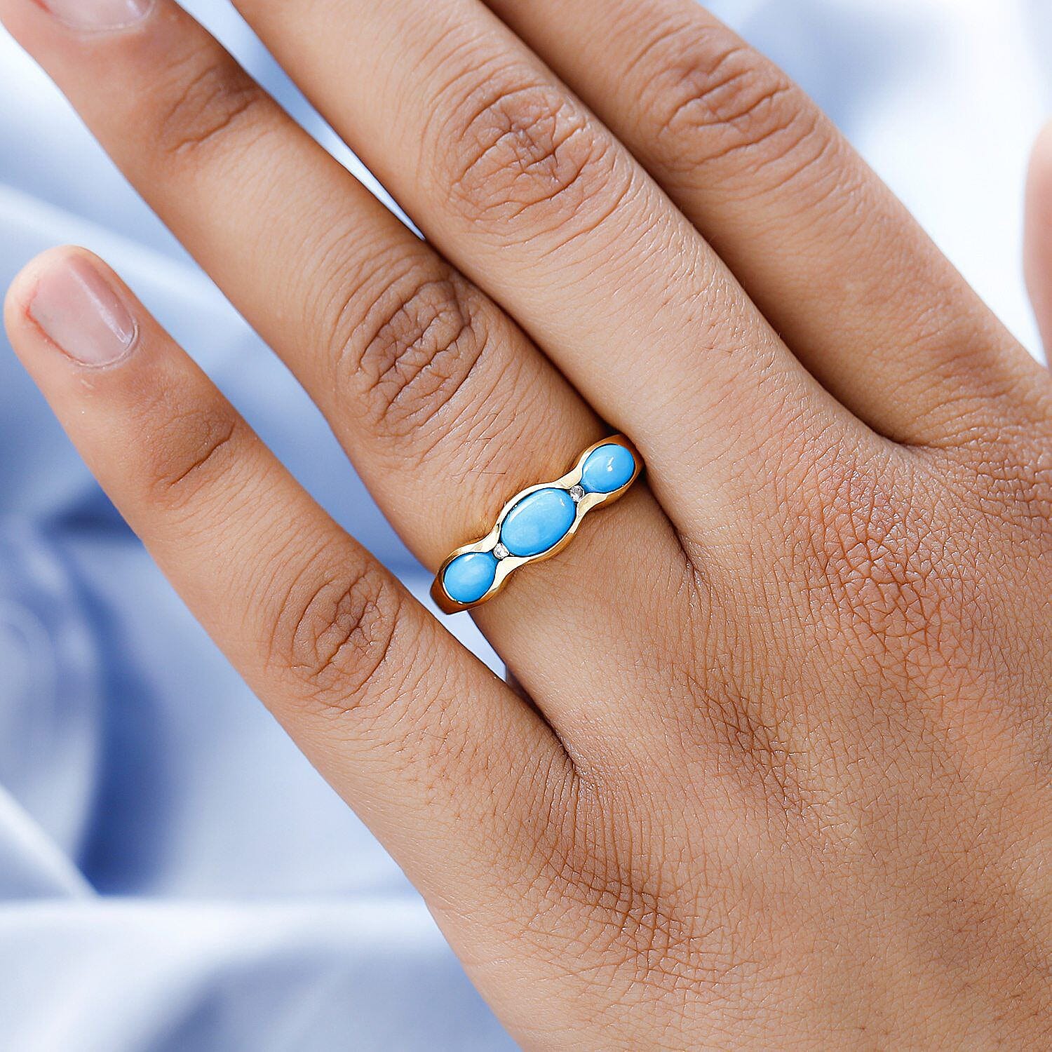 Arizona Sleeping Beauty Turquoise and Natural Zircon Ring in 18K Vermeil Yellow Gold Plated Sterling Silver 1.72 Ct.