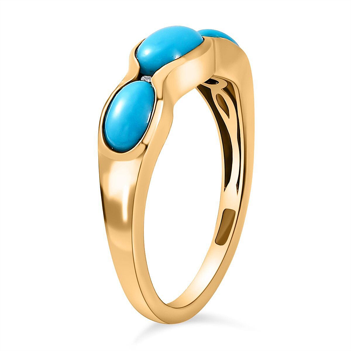 Arizona Sleeping Beauty Turquoise and Natural Zircon Ring in 18K Vermeil Yellow Gold Plated Sterling Silver 1.72 Ct.