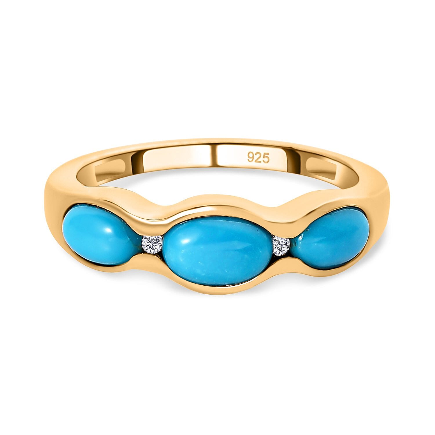 Arizona Sleeping Beauty Turquoise and Natural Zircon Ring in 18K Vermeil Yellow Gold Plated Sterling Silver 1.72 Ct.