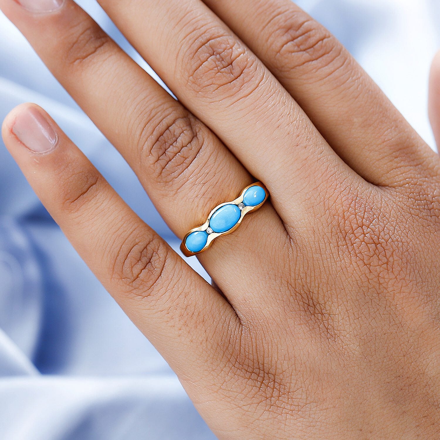 Arizona Sleeping Beauty Turquoise and Natural Zircon Ring in 18K Vermeil Yellow Gold Plated Sterling Silver 1.72 Ct.