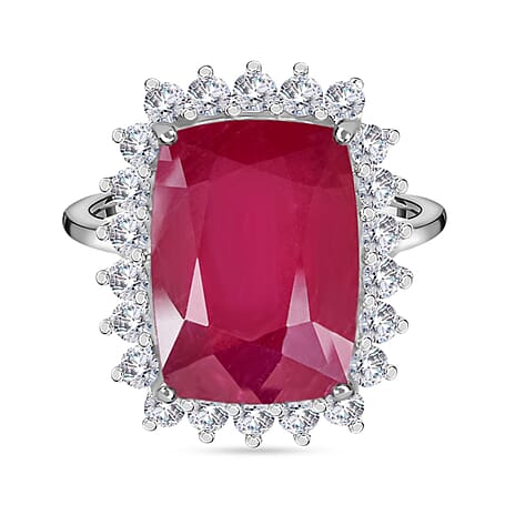 9K White Gold African Ruby and White Moissanite Ring 11.55 Ct.