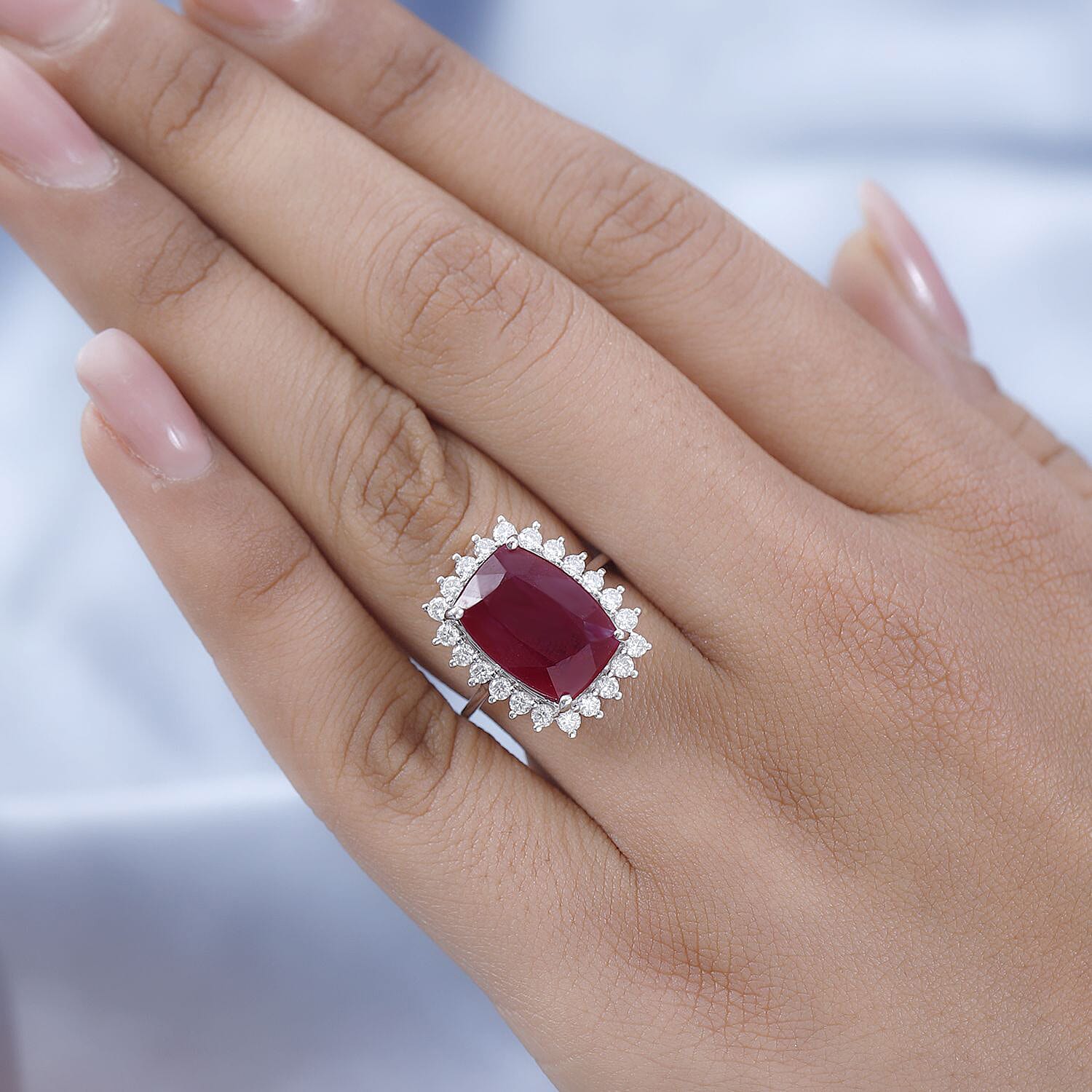 9K Gold African Ruby and Moissanite Halo Ring 