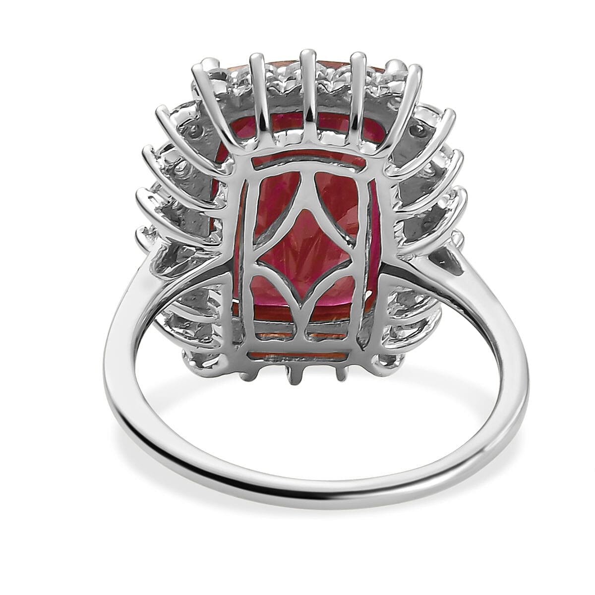 9K Gold African Ruby and Moissanite Halo Ring 