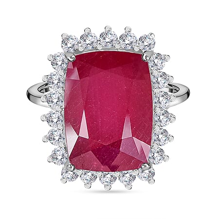 9K White Gold AAA African Ruby and Moissanite Halo Ring 11.55 Ct