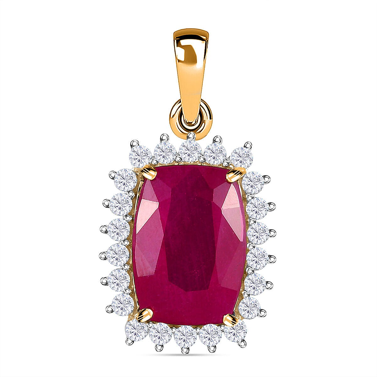 9K Yellow Gold African Ruby & Moissanite Pendant 11.51 Ct.