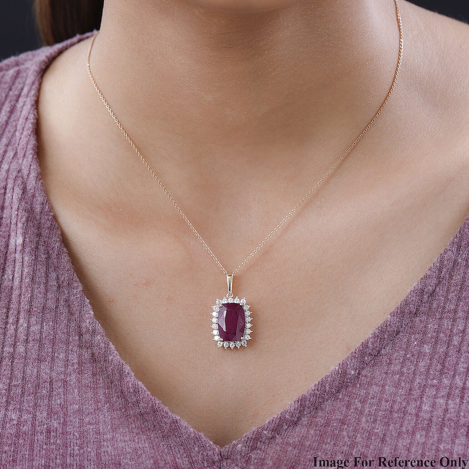 9K Yellow Gold African Ruby & Moissanite Pendant 11.51 Ct.