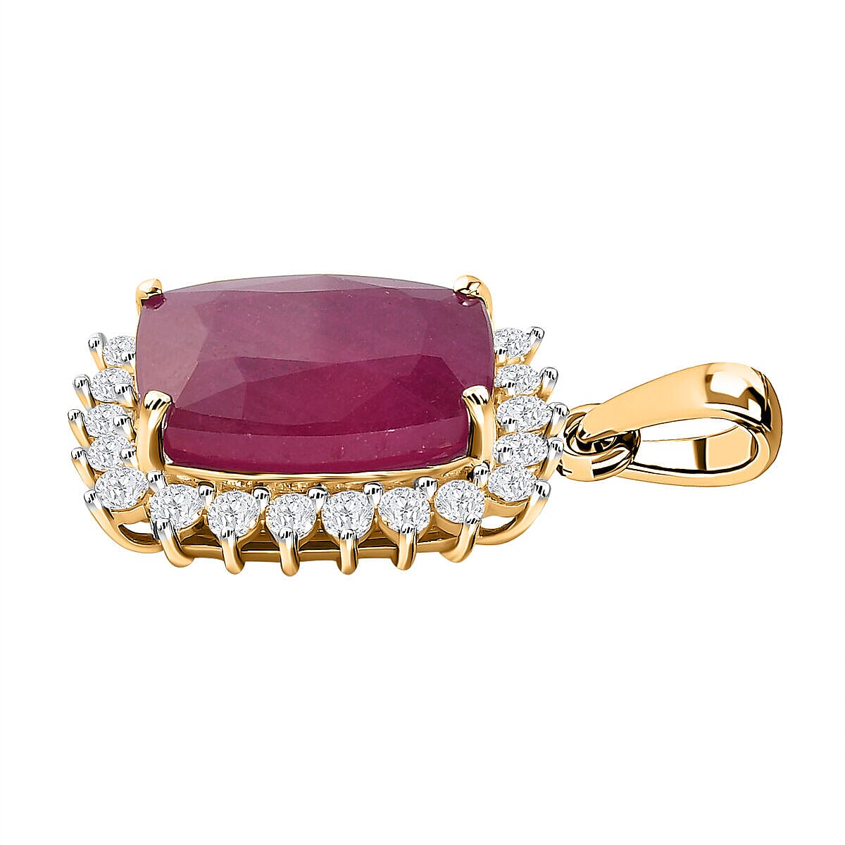 9K Yellow Gold African Ruby & Moissanite Pendant 11.51 Ct.