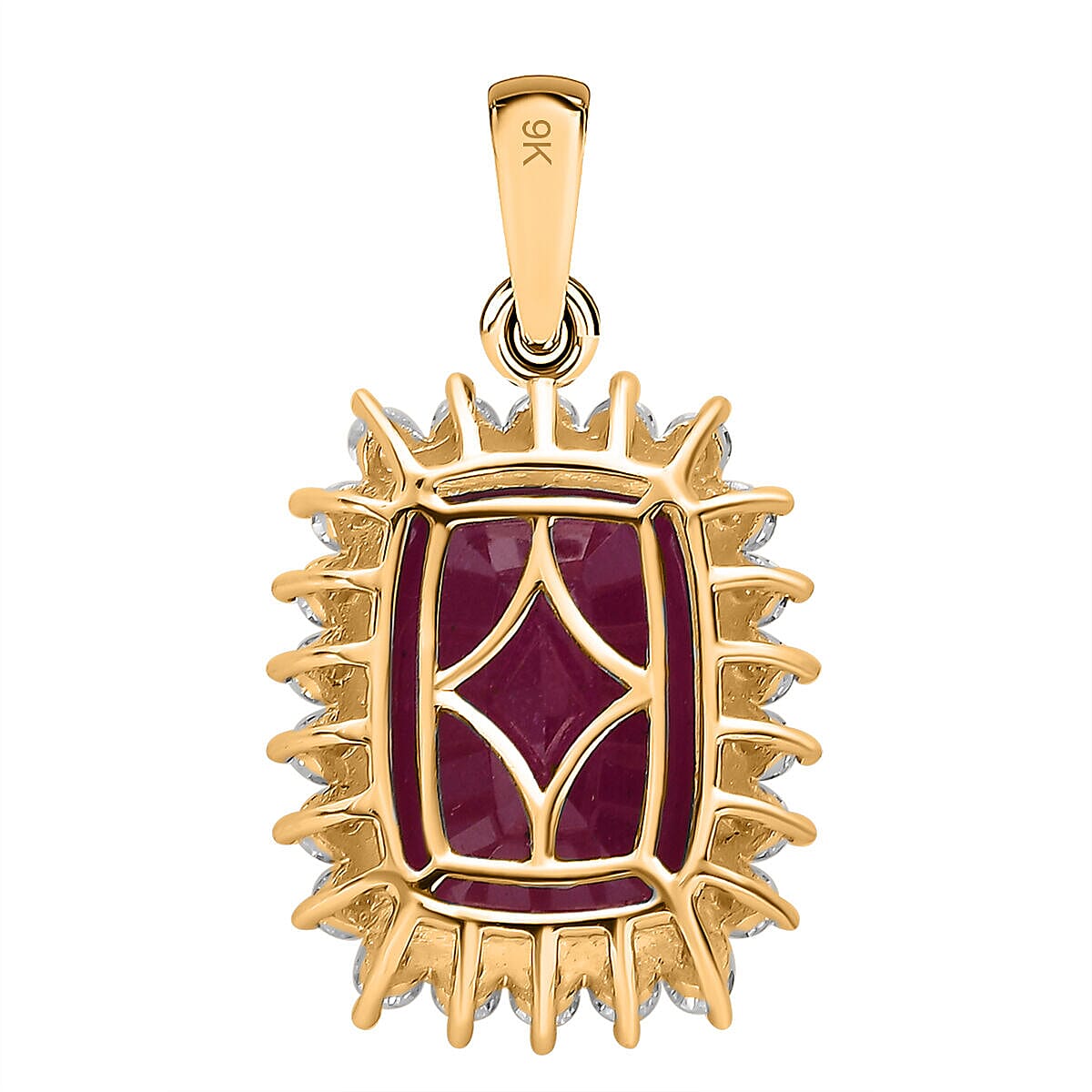 9K Yellow Gold African Ruby & Moissanite Pendant 11.51 Ct.