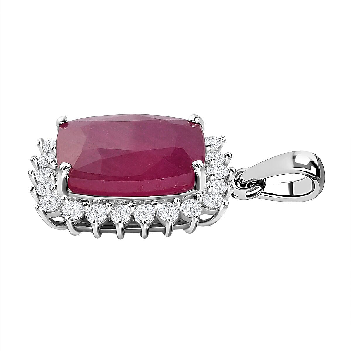 9K White Gold African Ruby and Moissanite Halo Pendant 11.64 Ct.