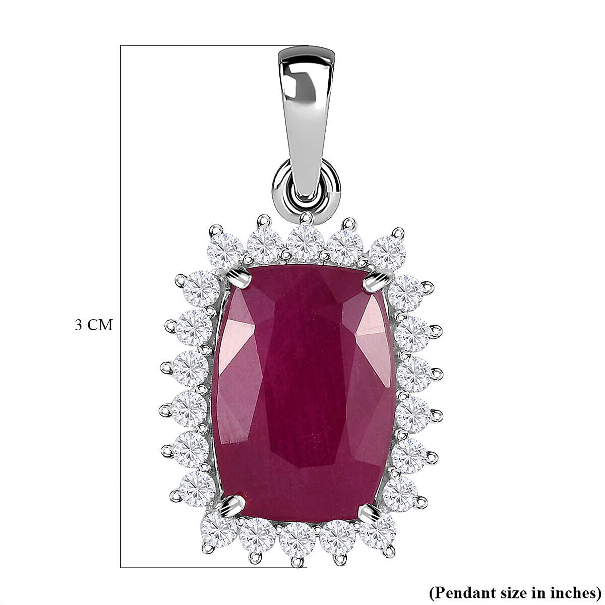 9K White Gold African Ruby and Moissanite Halo Pendant 11.64 Ct.