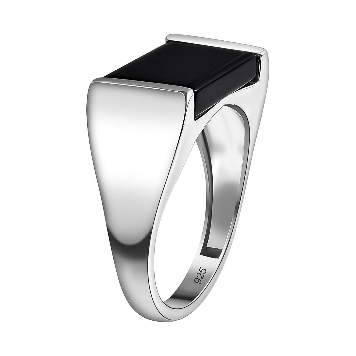 Black Onyx Signet Ring in Platinum Overlay Sterling Silver 5.13 Ct, Silver Wt 5.61 GM