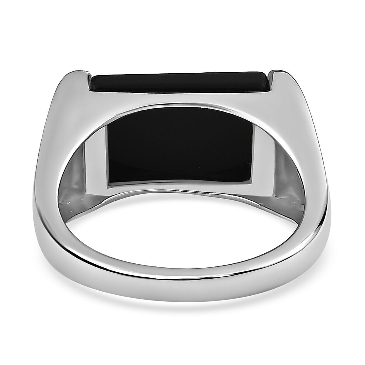 Black Onyx Signet Ring in Platinum Overlay Sterling Silver 5.13 Ct, Silver Wt 5.61 GM
