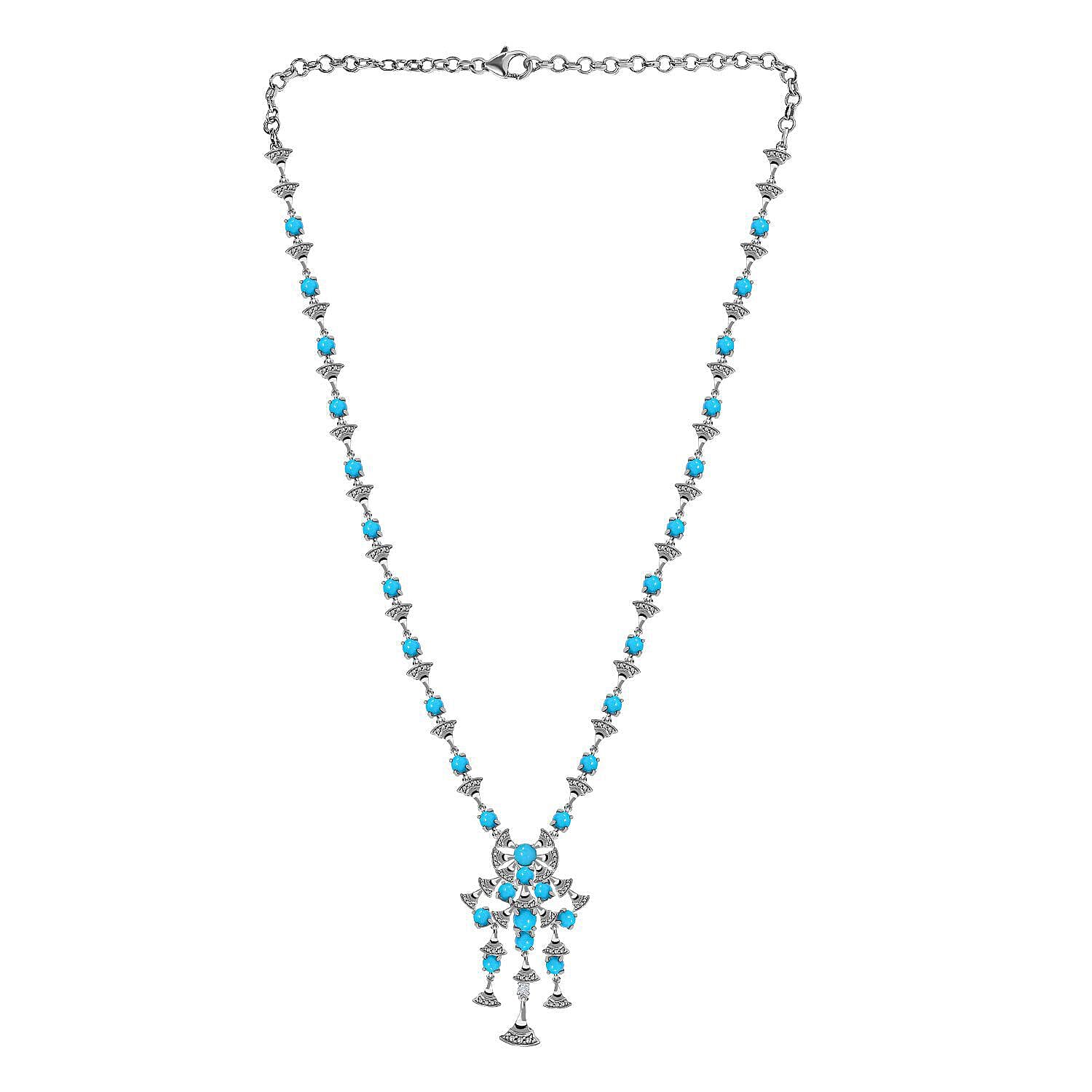 Arizona Sleeping Beauty Turquoise and Natural Zircon Necklace (Size - 20) in Platinum Overlay Sterling Silver 10.31 Ct, Silver Wt. 19.00 Gms