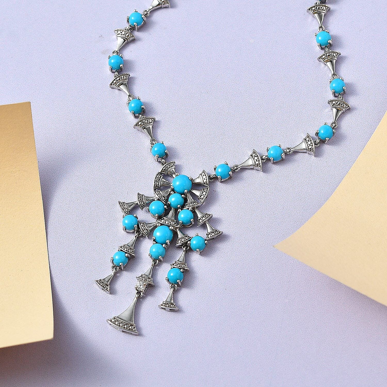 Arizona Sleeping Beauty Turquoise and Natural Zircon Necklace (Size - 20) in Platinum Overlay Sterling Silver 10.31 Ct, Silver Wt. 19.00 Gms