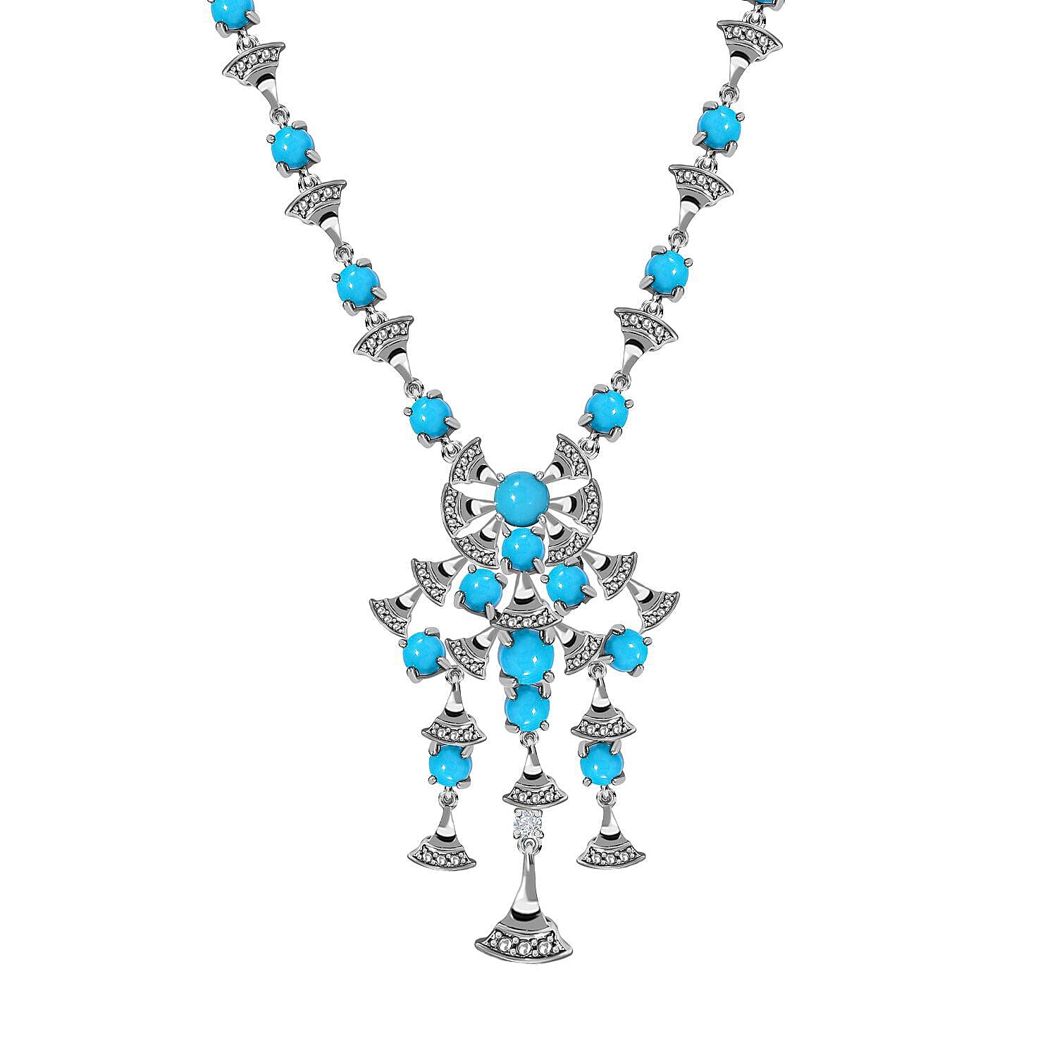 Arizona Sleeping Beauty Turquoise and Natural Zircon Necklace (Size - 20) in Platinum Overlay Sterling Silver 10.31 Ct, Silver Wt. 19.00 Gms