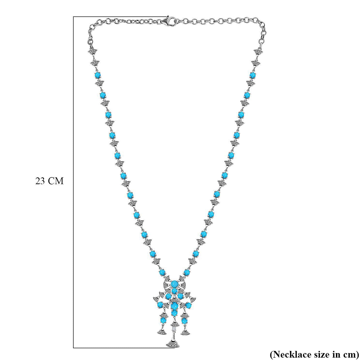 Arizona Sleeping Beauty Turquoise and Natural Zircon Necklace (Size - 20) in Platinum Overlay Sterling Silver 10.31 Ct, Silver Wt. 19.00 Gms