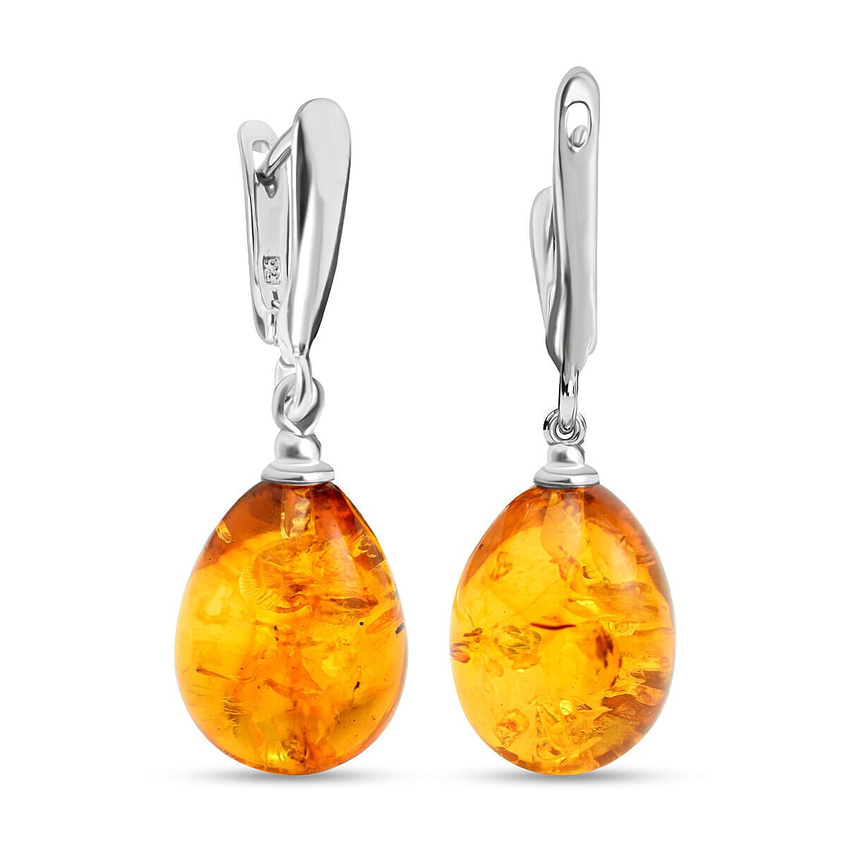 Amber Drop Earrings (with Clasp) in Sterling Silver - 7382651 - TJC