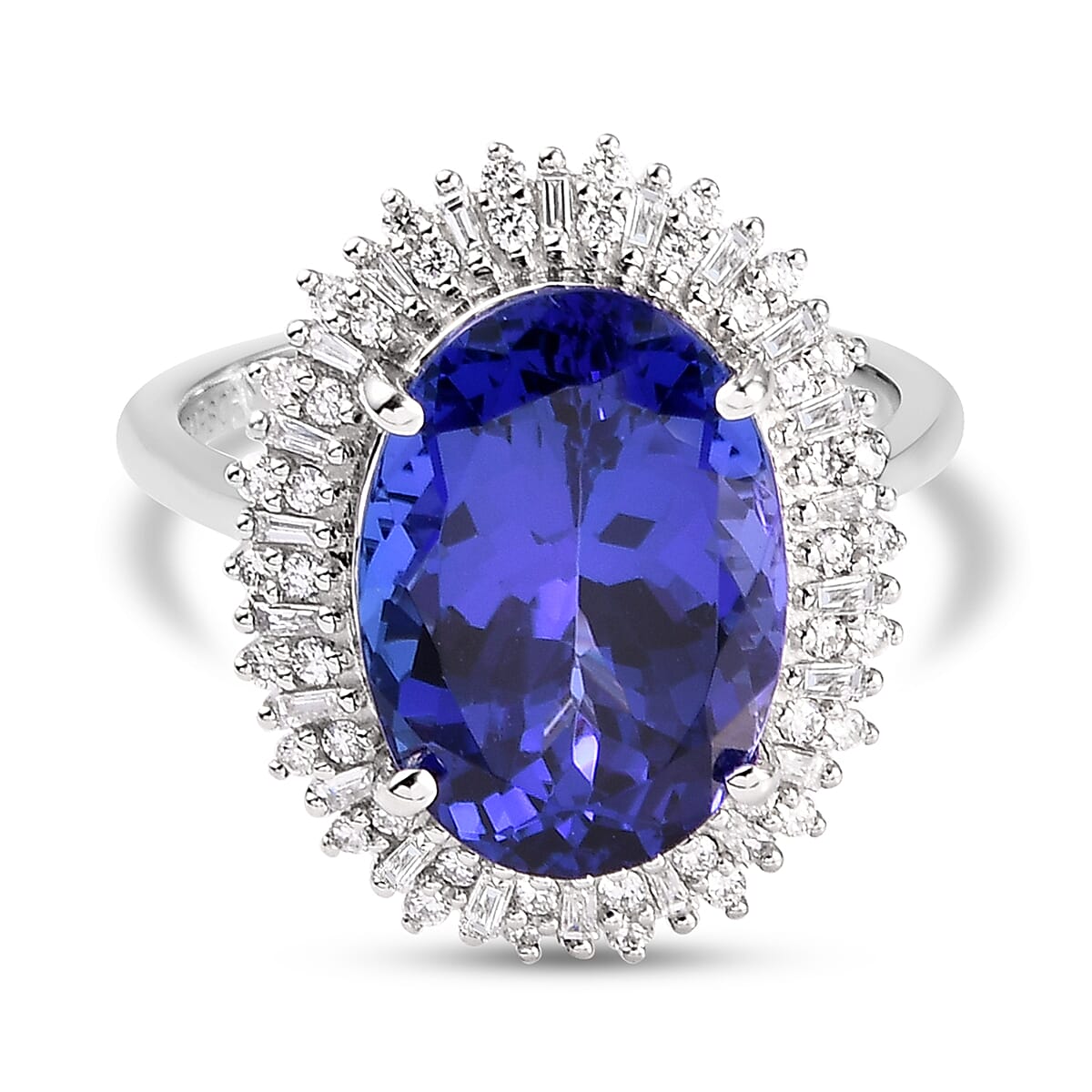 RHAPSODY 950 Platinum  AAAA Tanzanite and Diamond (VS-E-F) Cluster Ring 8.57 Ct, Platinum Wt. 7.00 Gms