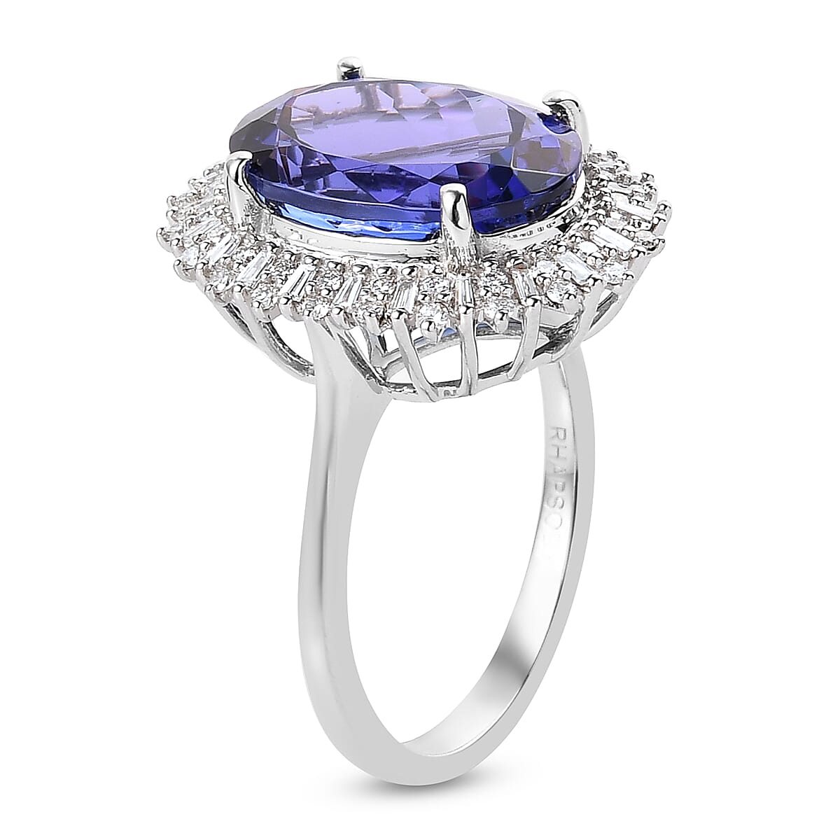 RHAPSODY 950 Platinum  AAAA Tanzanite and Diamond (VS-E-F) Cluster Ring 8.57 Ct, Platinum Wt. 7.00 Gms