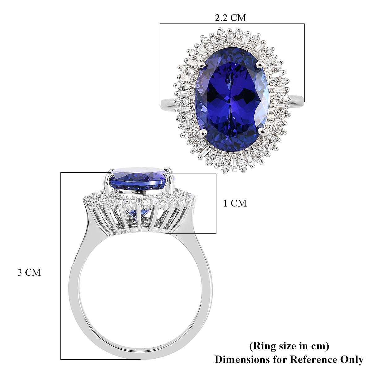 RHAPSODY 950 Platinum  AAAA Tanzanite and Diamond (VS-E-F) Cluster Ring 8.57 Ct, Platinum Wt. 7.00 Gms